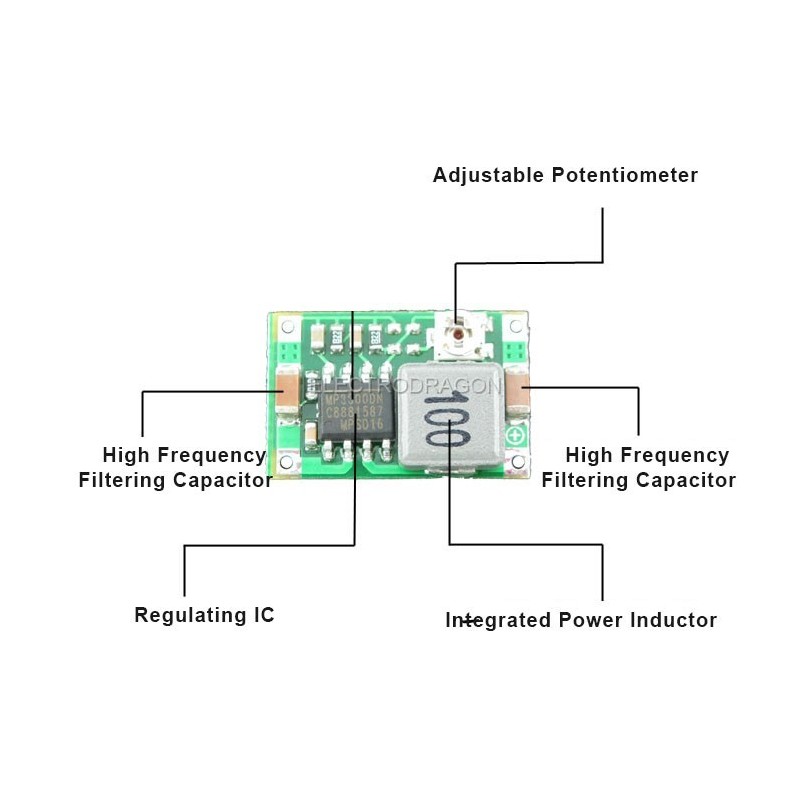 ماژول رگولاتور DC به DC متغیر کاهنده 2 آمپر MINI-360