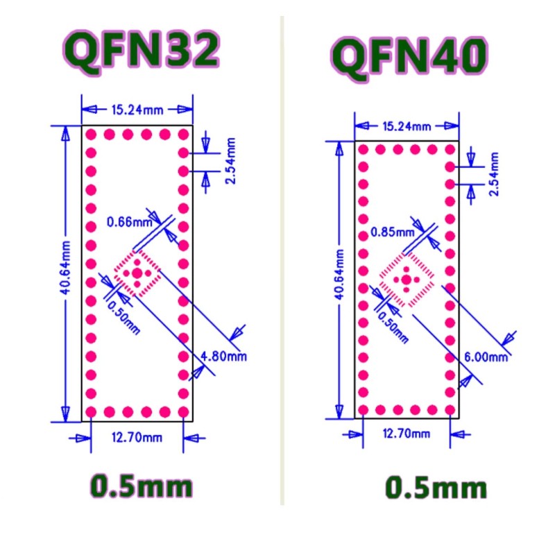 برد دو لایه تبدیل SMD به DIP ویژه پکیج های QFN32 و QFN40