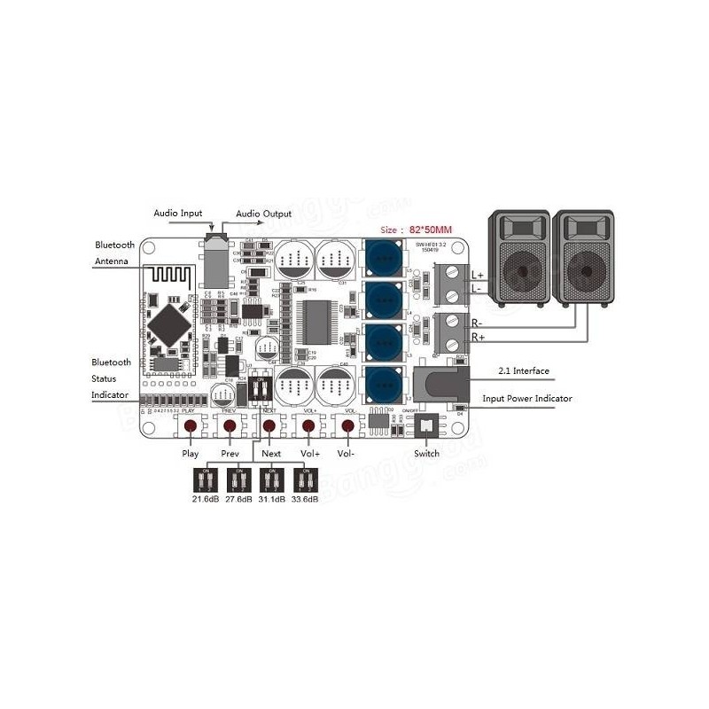 ماژول آمپلی فایر 2X25W بلوتوث دار TDA7492P