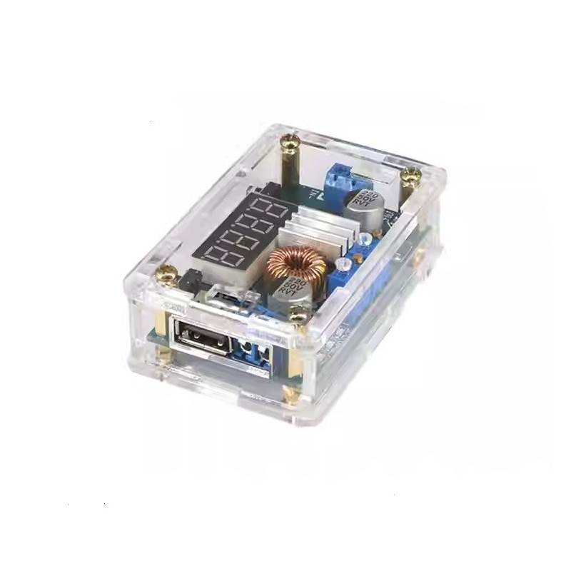 ماژول dc-dc کاهنده 5 آمپر با قابلیت کنترل جریان ولتاژ خروجی و همراه با نشانگر و کیس محافظ