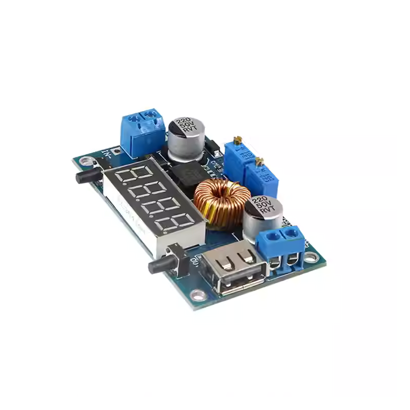 ماژول dc-dc کاهنده 5 آمپر با قابلیت کنترل جریان ولتاژ خروجی و همراه با نشانگر و کیس محافظ