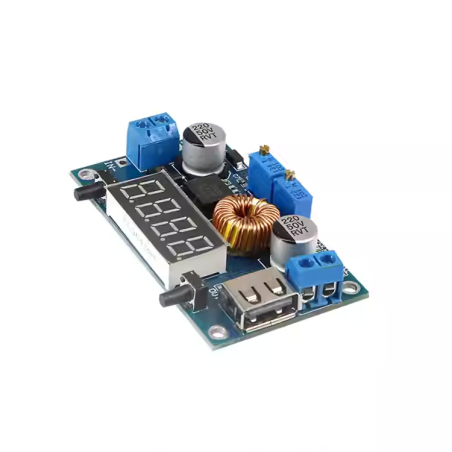 ماژول dc-dc کاهنده 5 آمپر با قابلیت کنترل جریان ولتاژ خروجی و همراه با نشانگر و کیس محافظ