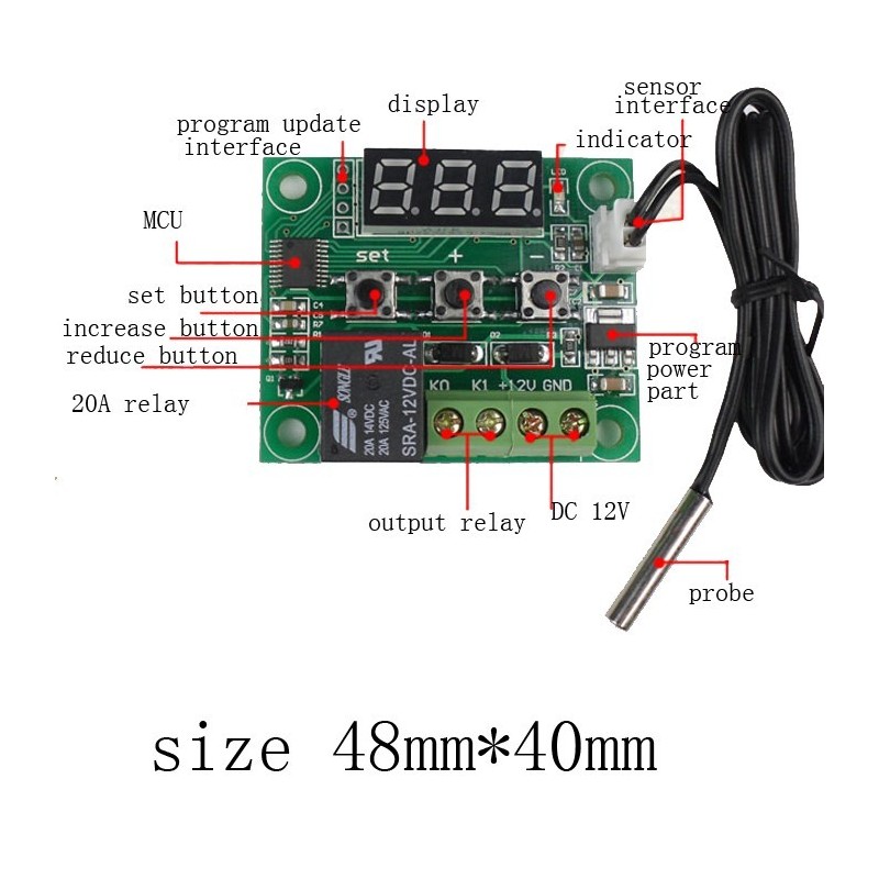 ماژول ترموستات دیجیتال XH-W1209 دارای نمایشگر و کلیدهای کنترلی